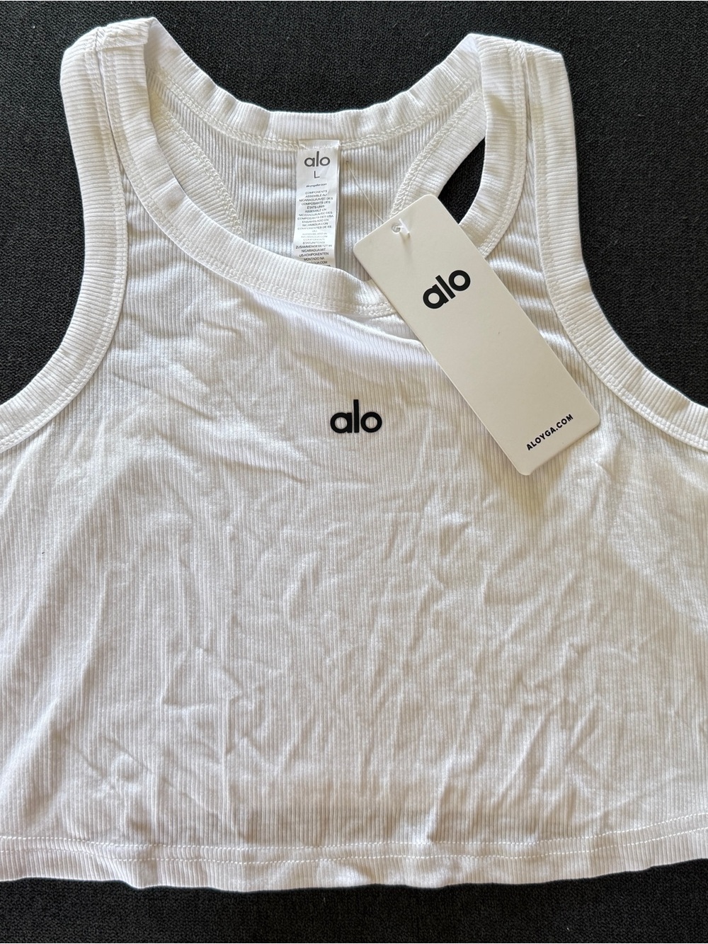 ALO Yoga White Ribbed Racerback Crop Tank